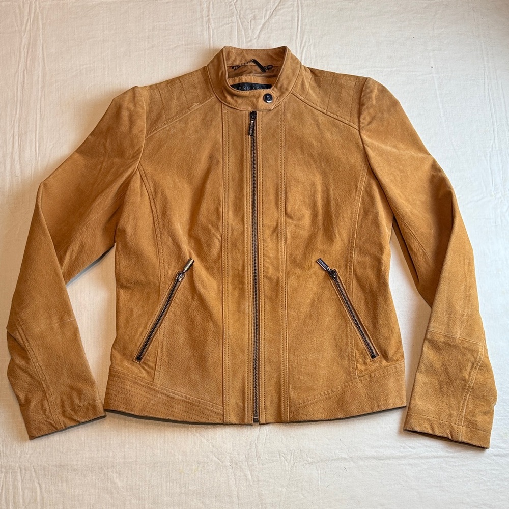 Bernardo Women's Camel Suede Leather Moto Jacket Size M